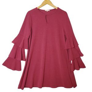 Easel Women Knit Dress Size S Keyhole Neck Tiered Ruffle Bell Sleeve